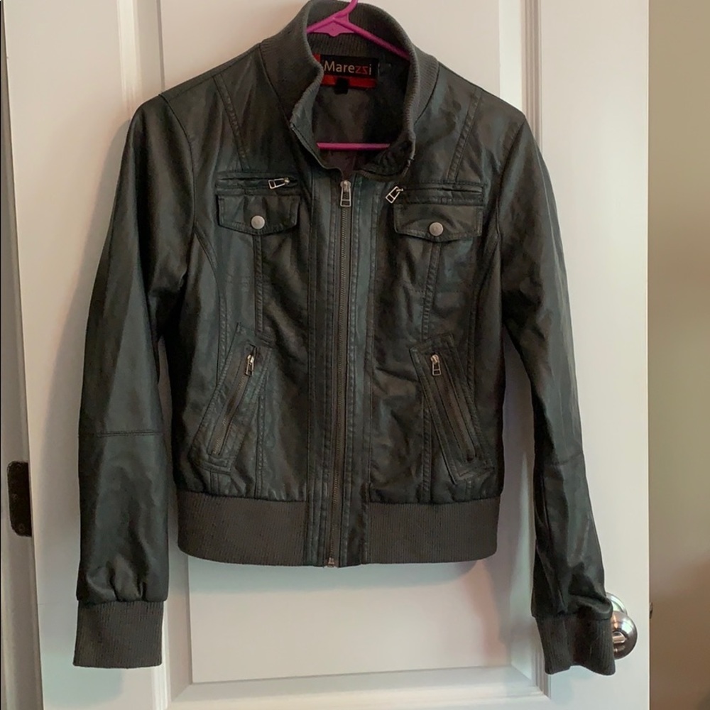 Faux leather grey bomber jacket